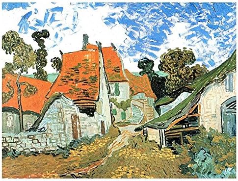 Alonline Art - Village Street em Auvers de Vincent van Gogh | Imagem emoldurada em alumínio prateado impressa em tela
