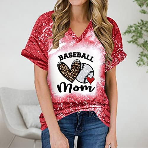 Camisetas do Dia das Mães para Mulheres Manga Curta V Pescoço Básico Tee Verão Tirina Túnica Túnica Base de beisebol