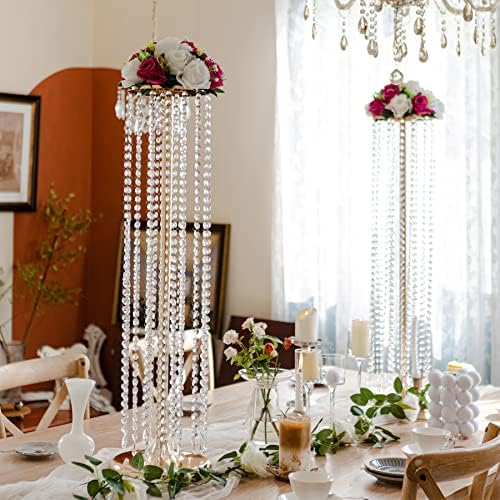 Conjunto de 4 peças centrais de suporte de flor de cristal luxuosas no piso alto arranjo de flores de metal vaso de mesa para festas