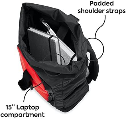 Dingbats* - rolo de mochila superior - 25l Rucksack - Feito de garrafas de estimação recicladas, alças acolchoadas, fivelas de metal - mochila ideal para laptop, se encaixa no laptop de 15 - durável, estético - vulcão