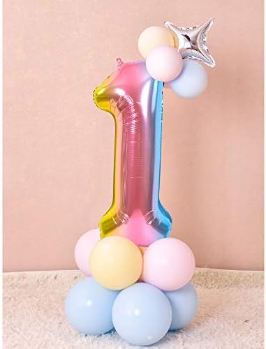Toniful 40 polegadas Rainbow Grandes números balões 0-9, número 6 dígitos 6 balões de hélio, papel alumínio Mylar Big Number Ballons for Birthday Unicorn Party Supplies Decorações