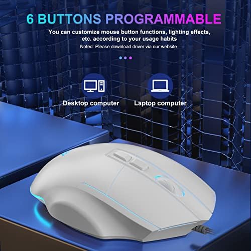 Mouse de jogos AULA, mouse de computador USB com fio com retroilumínio RGB LED, 7200 dpi ajustável, ratos para jogos para PC com
