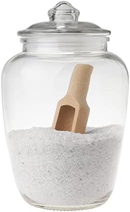 Jarra de sal de banho de vidro com colher de madeira para sal de banho, recipiente de sal de banho com tampa hermética