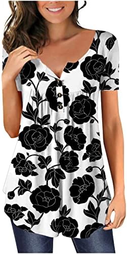 WPOUMV TUNTES DE TUNICA DE MANAGEM CURTA PARA MULHERES CREW FLORAL CREVELHA HENLEY TSHIRT CASUAL CASUAL DE ENCESSO