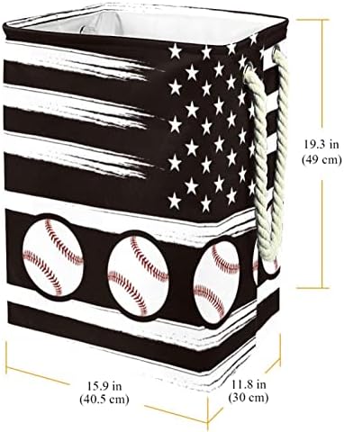 Bandeira Americana de beisebol cesto de lavanderia grande com alça fácil de transporte, cesta de lavanderia dobrável