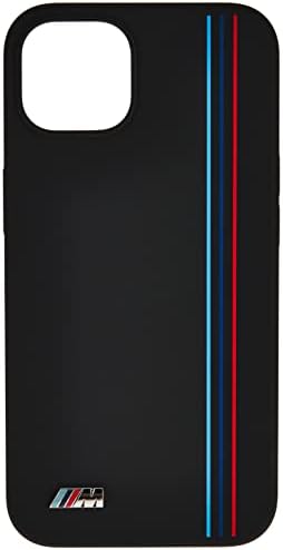 Capa de telefone BMW móvel CG para iPhone 13 em preto com listras verticais, estojo de proteção de silicone liso e anti-arranhão