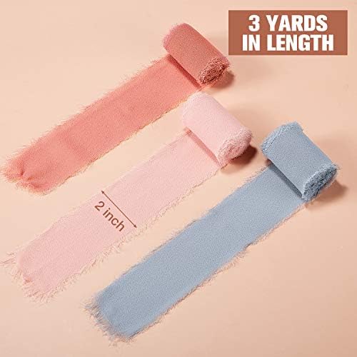 9 Rolls Chiffon Fringe Fringe Ribbon Handmade Chiffon Ribbon Silk Bords Frayed Ribbon 3 Yards para convite de casamento,