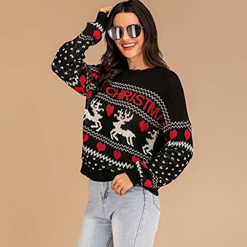 Ymosrh Sweater feminino Moda de malha de elks Pullover de manga comprida Sweater solto suéteres de cardigã Top Cardigan