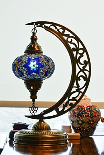 mozaista Mosaico marroquino Crescente Shape de mesa Lâmpada de mesa, lua turca Tiffany Style Handmade Desk Dim Light, Farmhouse Room