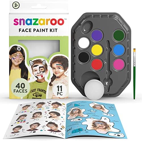Kit de pintura facial snazaroo pacote de festas e kit de paleta de tinta facial, conjunto de 11 peças, arco -íris