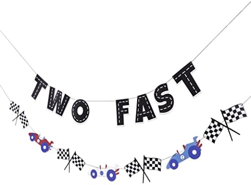 Two Fast Banner RaceCar Birthday - Banner de segundo aniversário, tema de segundo aniversário, dois Banner Fast 2 Curious, prepare