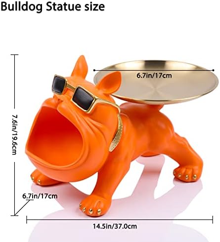 LCCCK Orange Big Mouth Bulldog Sculpture, tigela francesa de suporte de bulldog, tigela de chaves home moderna para mesa