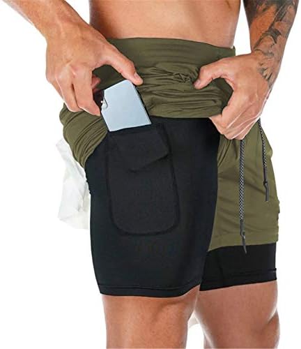 ANDONGNYWELL Mens 2 em 1 shorts de corrida com bolsos Quick Dry respirável Active Gym Treinet Trephers curtas