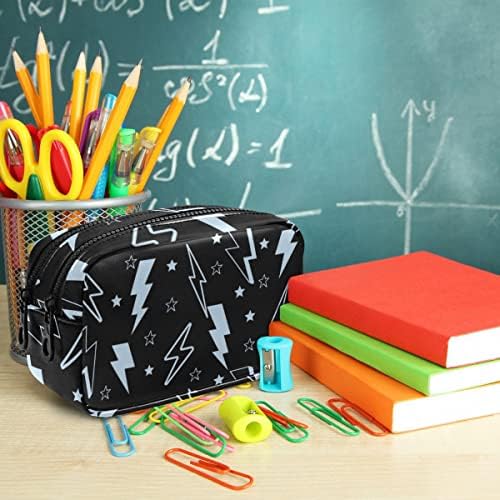 Caixa de lápis preta de relâmpago azul -relâmpago, bolsa de lápis de grande capacidade, bolsa de cosméticos portátil,