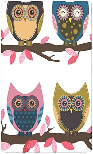 OWLS tema ajustado mini folhas de berço, lençóis de berço portáteis lençóis macios e respiráveis ​​para meninas