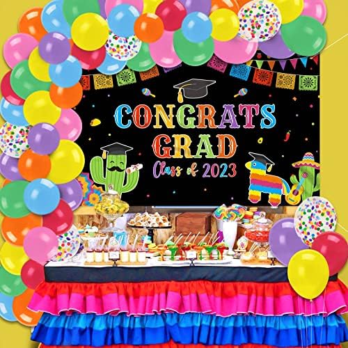 Decorações de festa de formatura mexicana 2023 Banner de pano de fundo e balões arco kits de guirlanda parabéns parabéns