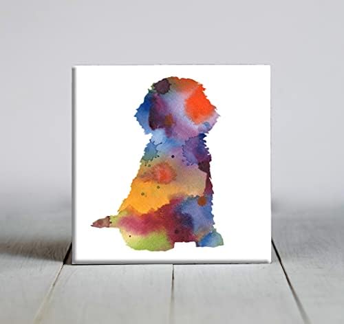 Abstrato cockapoo cachorro sentado em aquarela arte decorativa telha