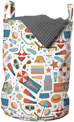Bolsa de lavanderia de flip flop de Ambesonne, design absurdo de chinelos de chinelos de natação biquíni e toalhas, cesto de