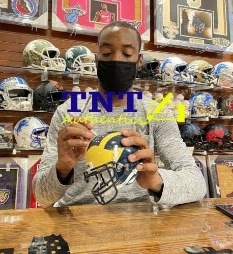 Mario Manningham assinou o Mini Capacete Michigan Wolverines - Mini Capacetes Autografados da Faculdade