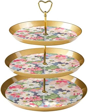 Suporte de bolo, conjunto de exibição de mesa de sobremesa, placa de exibição de sobremesa de frutas, padrão de flores brancas