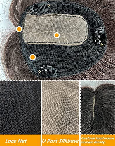 ICRAB 16 Mulheres Capinhos de cabelo humano ondulados naturais Esquerda de seda de seda 13x14cm Tupee de cabeceira sem costura de penteado