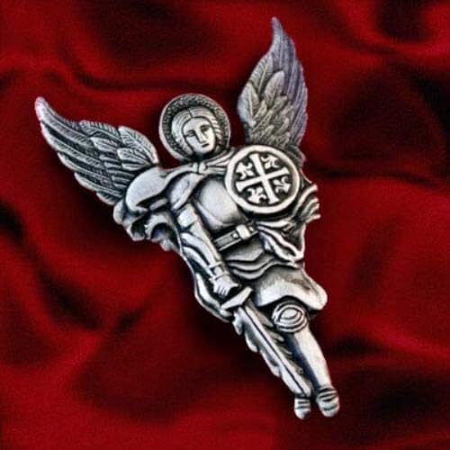 Venicebee Arcanjo St. Michael Saint Shield Cross Sword Guardian Protection Protection Silver Plated Pin Pin