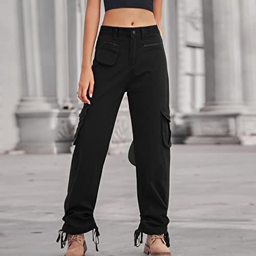 Women Casual Moda Casual Vintage High Wisty Cargo Pants pernas largas calças de jeans casuais calças de jeans com carga multi -bolso