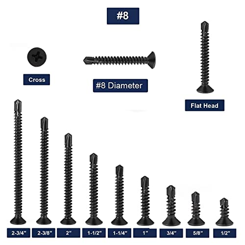 Parafusos 8 x 3/4 de metal de chapas 100pcs 410 Aço inoxidável Cabeça plana parafusos de auto -tapificação rápidos Oxido