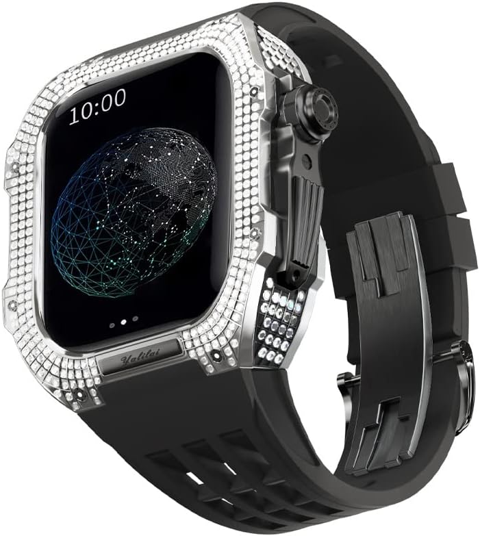 Kit de modificação do relógio Aemall para Apple Watch 8 7 45mm Case de titânio+alça de viton, estojo de luxo e kit de