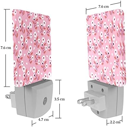 Rodailycay sensor leve à noite Flores brancas de fundo rosa, 2 pacotes de luzes noturnas se conectam na parede, luz noturna