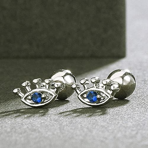 Olhos de moda Tiny Cartilage Stud Brincos de prata esterlina 925 18g Cristal azul Evil Helix Helix Tragus Brincho
