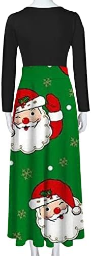 Ruziyoog Mulheres Vestido para o Natal Manga longa Vestido Maxi Longo Longo 2022 Moda Papai Noel Vestidos de Cocktail Gráfico