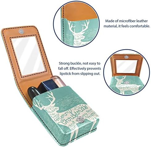 Caixa de batom de veado de Natal com espelho para bolsa mini batom de lipstick bola de viagem Bolsa de cosméticos, 9,5x2x7