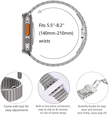 Wingle Compatível para Apple Watch Ultra Band 49mm 44mm 45mm 42mm Série 8 7 homens, faixa de aço inoxidável pulseira de metal para