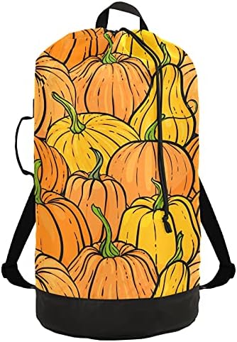 Fall Pumpkin Thsanksgiving Laundry Bag mochila para lavanderia pesada com alças de ombro Handles Travel Saco de lavanderia Fechamento de batedeira Dirty Clothes Organizador para o Campo de Viagem de dormitórios para lavanderia