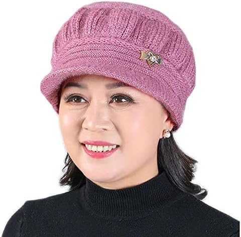 Chapéu de inverno feminino de Danmy, lã de lã de lã, chapéu de gorro para mulheres, de meia-idade e velho e velho chapéu para mulheres