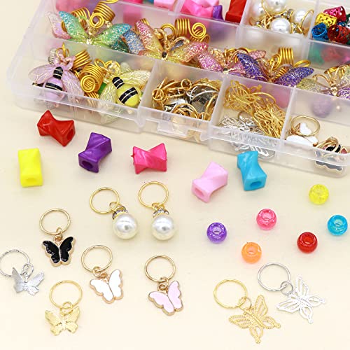 Naiska 125 peças ouro colorido colorido dreadlock acessórios para cabelo joias jóias de borboletas com pérolas de abelha