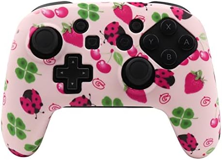 Ralan rosa silicone capa de pele compatível com o controlador NS Switch Pro com 2 tampas fofas de polegar