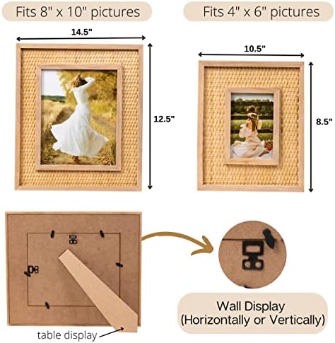 Conjunto de molduras de imagens de vime - moldura de imagem boho de 2 peças - quadros de fotos de vime 4x6 e 8x10 - materiais naturais,