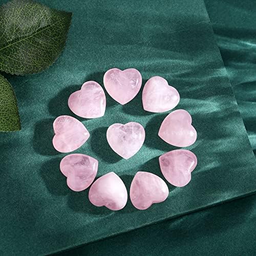 Pacote de 10pcs 0,8 Cristais espetados Coração e 1,8 Coração de pedra de rosa cardíaco Pedras polidas cura Cristal de cristal
