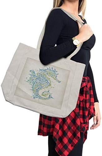 Bolsa de compras de Ambesonne Seahorse, criatura de animais marítimos em uma ilustração criativa Ilustração impressa,