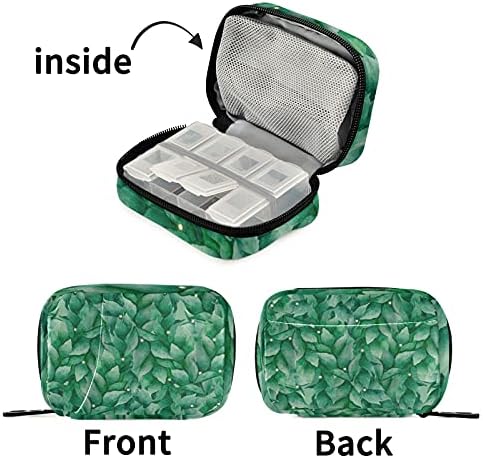 Caixa de organizador de comprimidos de caixa de folhas de folhas verdes com zíper suplementos portáteis de suplementos de medicamento