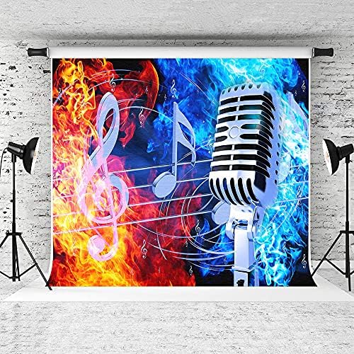 EMTOBT 7X5FT ICE ICE ICEM FIRE CATURA DREAM DREAM ROCK MÚSICA SIMBOLAGEM POMBLEOGRA DE APRENHO RAP Party Fire Fire Blue Water Red Flame Notes Musical Notes Aniversário Photoshoot Supplies de vinil BJWHEM164