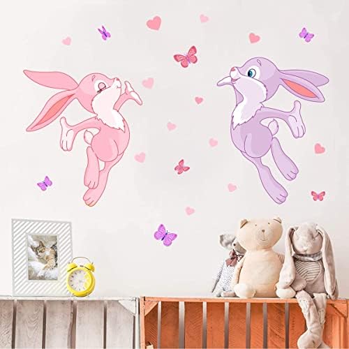 Woyinis criativo decalques de parede de coelho criativo, DIY Love Heart Butterfly Bunny Wall Stickers, Peel & Stick Removável