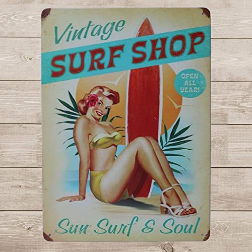 Artclub Surf Surf Shop Metal Tin Sign, Sun Surfer Surfboard Placa Placa Placa Placa Decoração da parede da barra