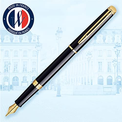Waterman Hémisphère caneta, preto com acabamento dourado, ponta fina, tinta azul, caixa de presente