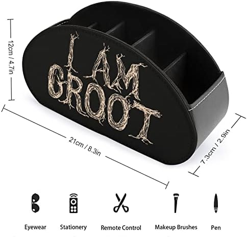 Eu sou o suporte de controle remoto de couro Groot com 5 compartimentos bandeja de mesa de armazenamento de escritório
