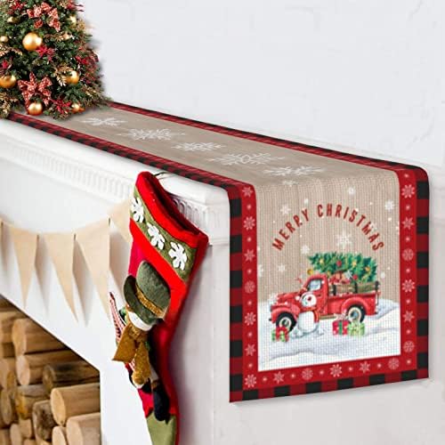 Mesa de Natal rústica corredor de búfalo xmas xmas vermelha mesa de caminhão corredor 72 polegadas de comprimento Daving de cozinha de comprimento Decorações de mesa de natal para decoração de festa em casa ao ar livre interna