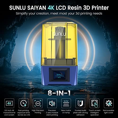 Impressora 3D de resina LCD, Sunlu Saiyan 6,6 polegadas 4K Monocroma UV LCD Screen Resina 3D Impressora, impressão