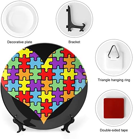 Consciência do autismo coração engraçado China China Decorativa Placas de cerâmica redonda Craft With Display Stand for Home Office